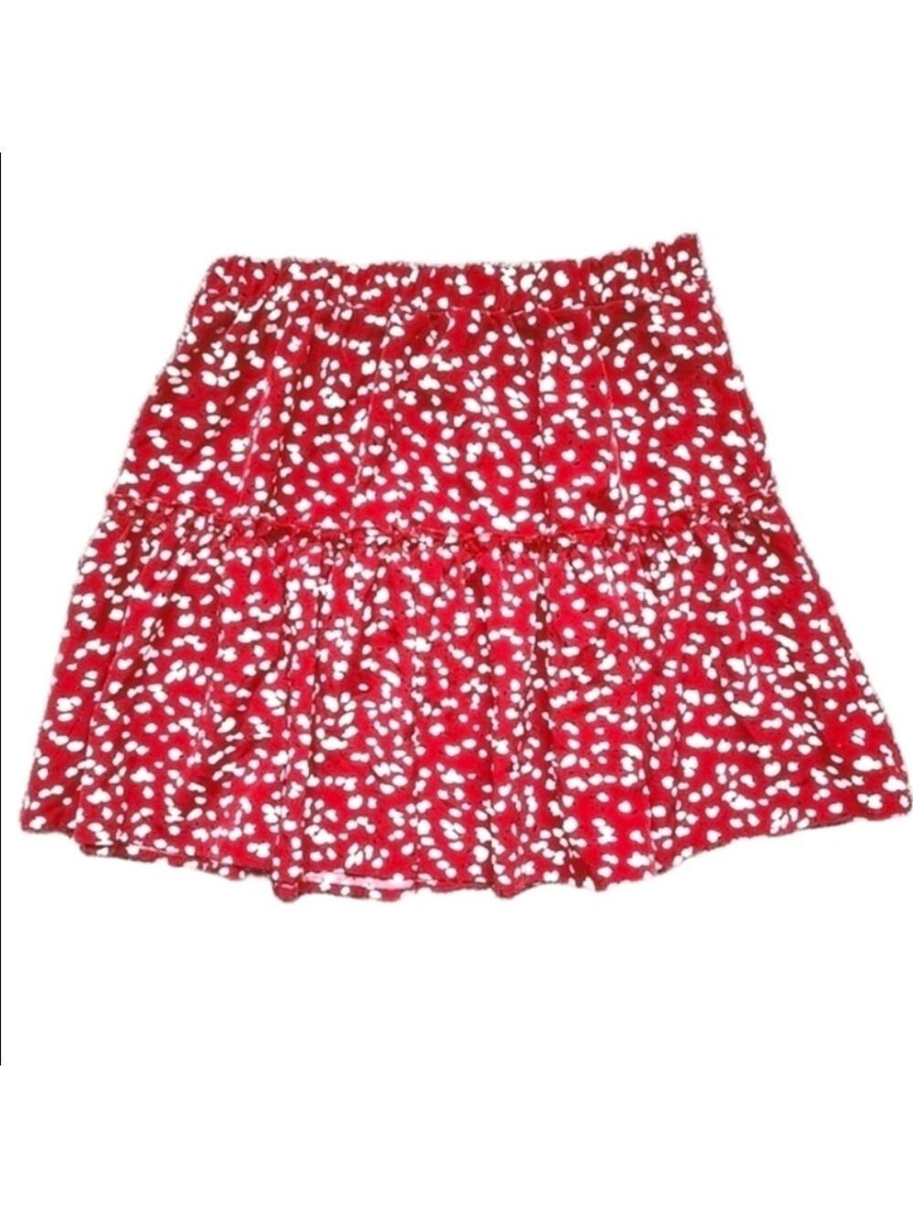 Polka Dot Tiered Ruffle Miniskirt Summer Flowy Coquette Boho Red White Small
